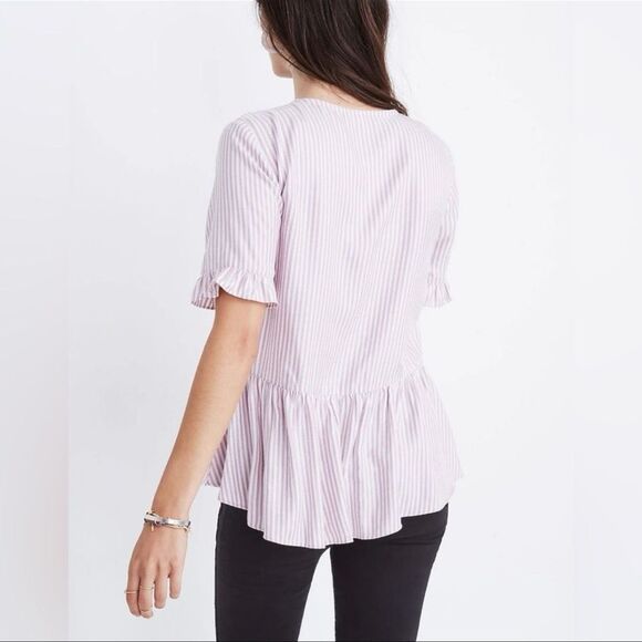 Madewell Studio Ruffle-Hem Top Lavender Stripe - Size Small - Picture 2 of 7